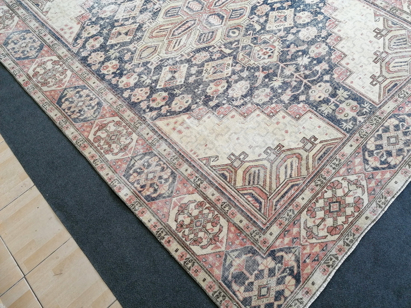 9'7x7  blue oushak rug,vintage runner rug wool hand made rugs vintage blue rug