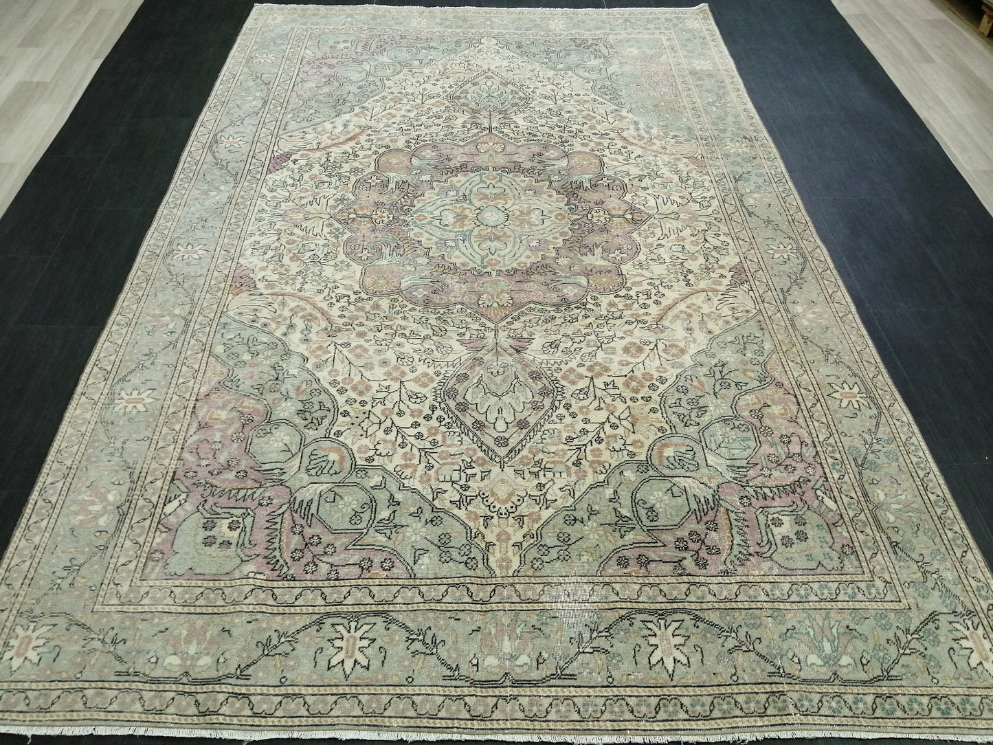 Muted OUSHAK RUG 6.2 x 9.3 TURKISH Rug Vintage Oushak Rug Muted Vintage Rug Wool Oushak Rug Hand Made Rugs Vintage Turkish Rug