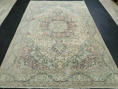 Muted OUSHAK RUG 6.2 x 9.3 TURKISH Rug Vintage Oushak Rug Muted Vintage Rug Wool Oushak Rug Hand Made Rugs Vintage Turkish Rug