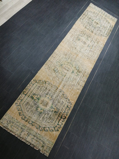 10.8 x 2.6 Muted Oushak Runner Rug Turkish Runner Rug Vintage Runner Rug Hallway Runner Rug Kitchen Runner Rug Wool Runner Rug