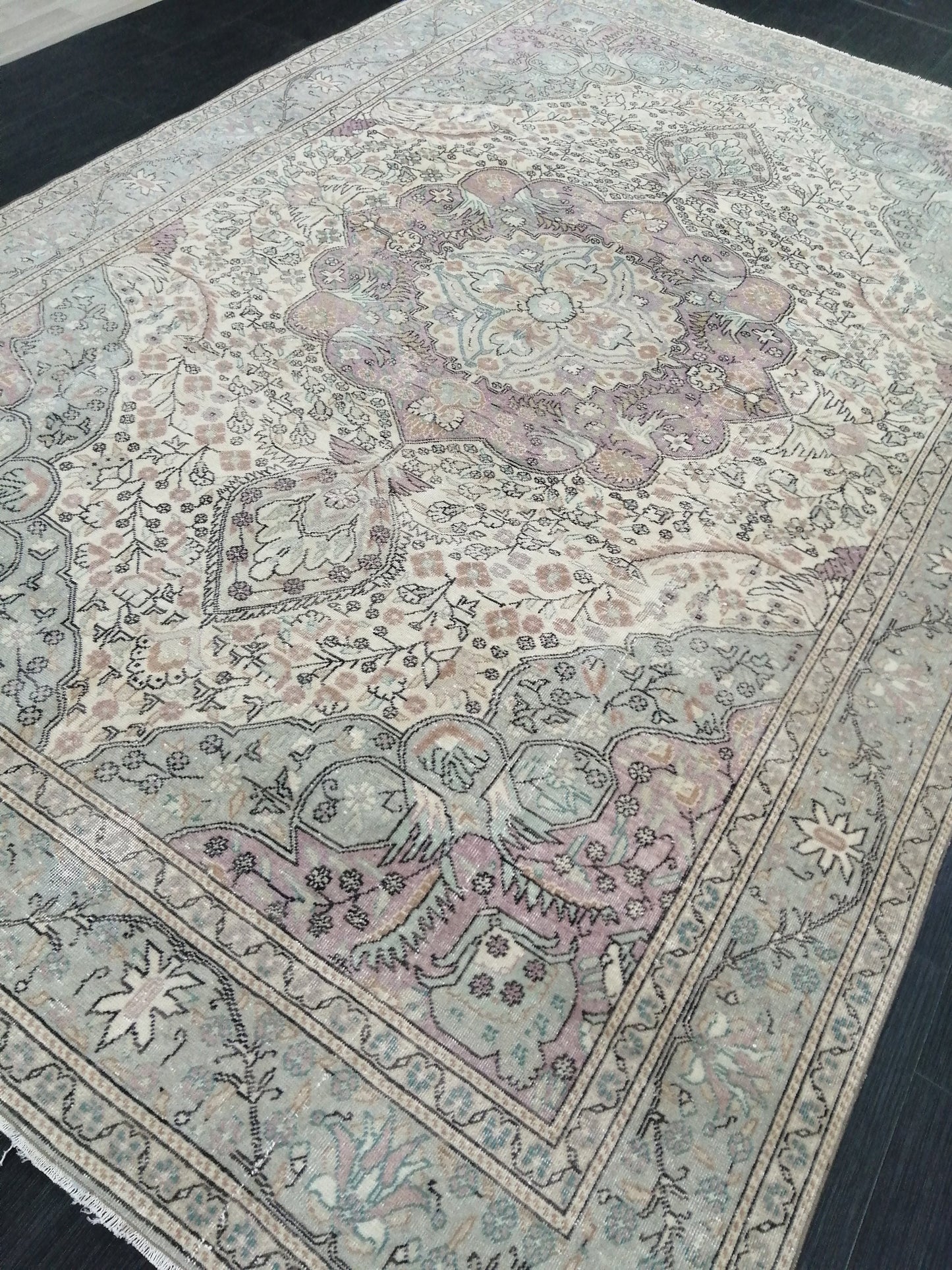 Muted OUSHAK RUG 6.2 x 9.3 TURKISH Rug Vintage Oushak Rug Muted Vintage Rug Wool Oushak Rug Hand Made Rugs Vintage Turkish Rug