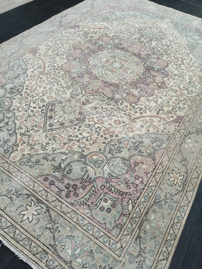 Muted OUSHAK RUG 6.2 x 9.3 TURKISH Rug Vintage Oushak Rug Muted Vintage Rug Wool Oushak Rug Hand Made Rugs Vintage Turkish Rug