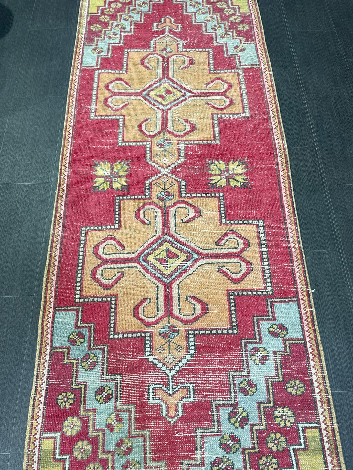 Turkish Runner Rug, Vintage Runner 3.4 x 9.3 Rug, Hallway Runner Rug, Kitchen Runner Rug, Persian Runner, Handmade Rug