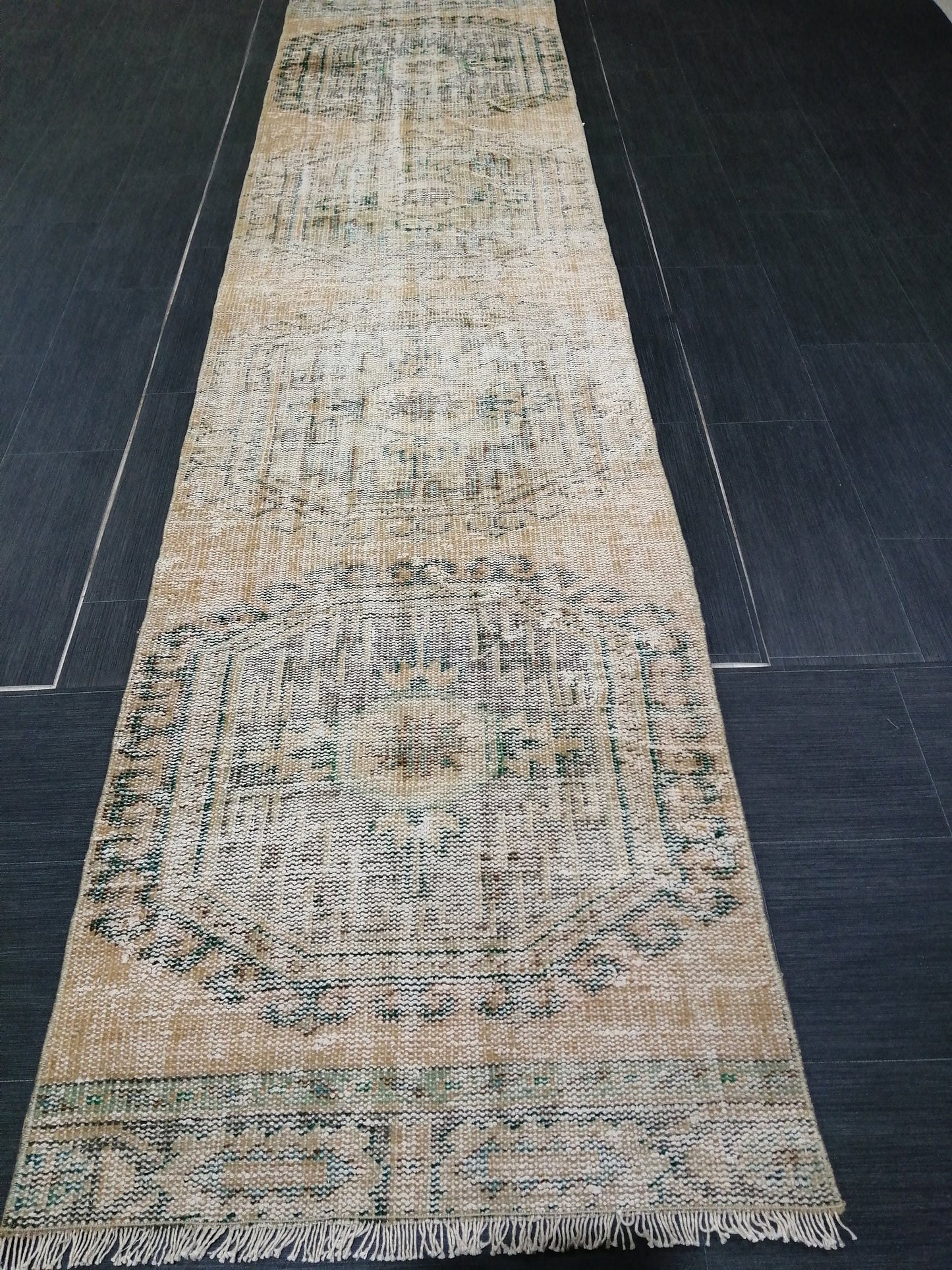10.8 x 2.6 Muted Oushak Runner Rug Turkish Runner Rug Vintage Runner Rug Hallway Runner Rug Kitchen Runner Rug Wool Runner Rug