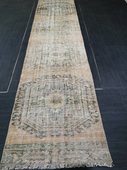 10.8 x 2.6 Muted Oushak Runner Rug Turkish Runner Rug Vintage Runner Rug Hallway Runner Rug Kitchen Runner Rug Wool Runner Rug