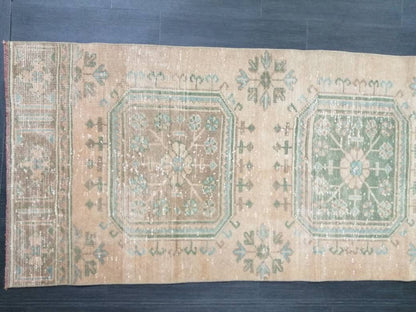 VINTAGE RUNNER Rug, Muted 2.5 x 11.4 Vintage Turkish Runner Rug, Oushak Runner Rug, Hand woven Rug, Oriental runner Rug
