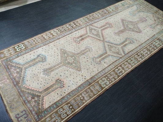 Vintage OUSHAK RUG 4.4 x 11 Vintage Rug Vintage Muted Rug Muted Wool Neutral Rug Hand Made Rugs Vintage Turkish Rug Kars Rug Oriental Rug