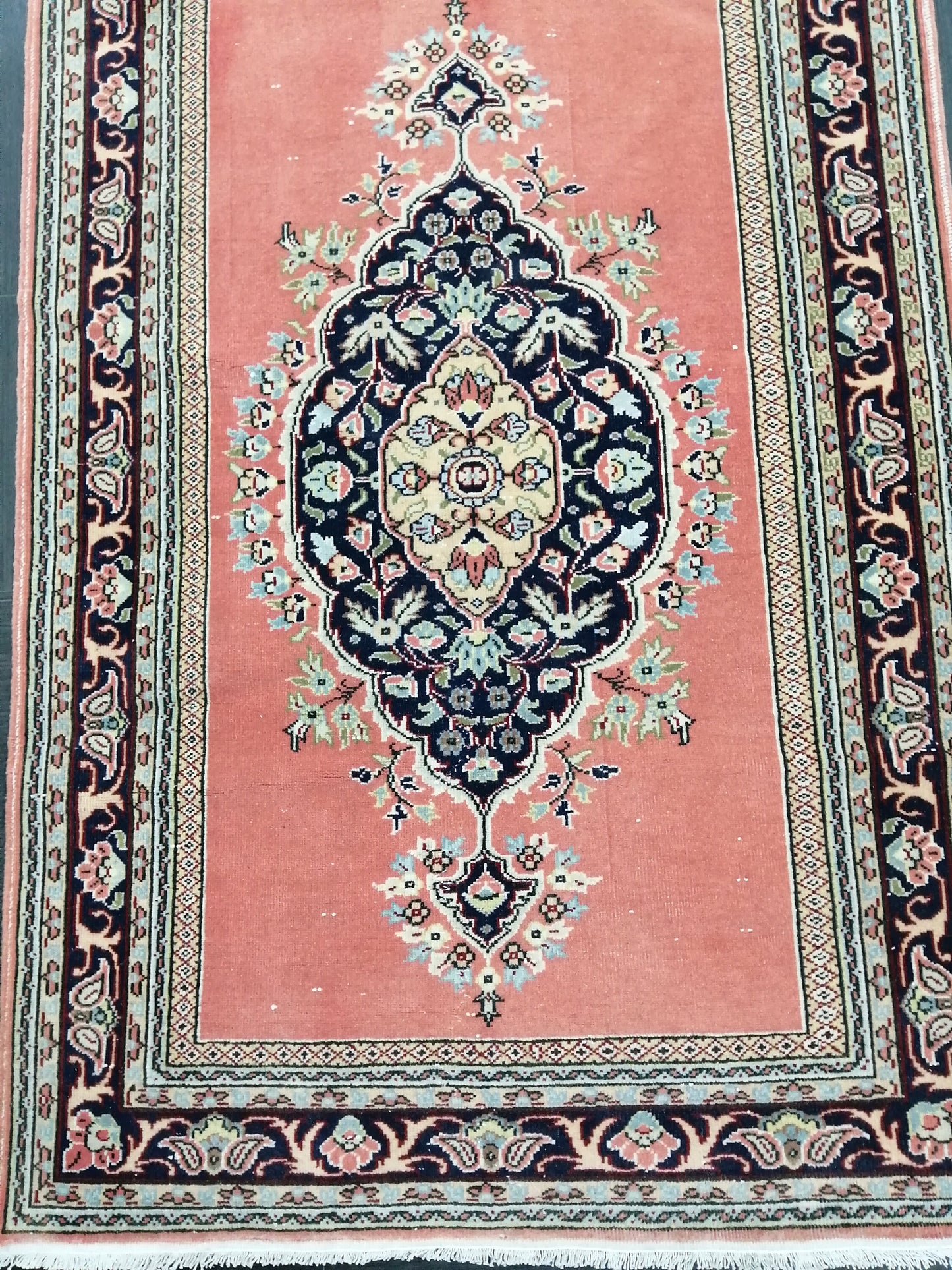 Oushak Runner Rug 3.2 x 14 Turkish Runner Rug Persian Vintage Runner Pink and Navy XL Hallway Runner Rug Stairs Runner Rug Extra Long Runner