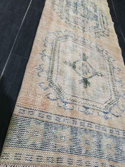 10.9 x 2.4 Faded Oushak Runner Rug Turkish Runner Rug Vintage Runner Rug Hallway Runner Rug Kitchen Runner Wool Runner Rug Wool Oushak Rug