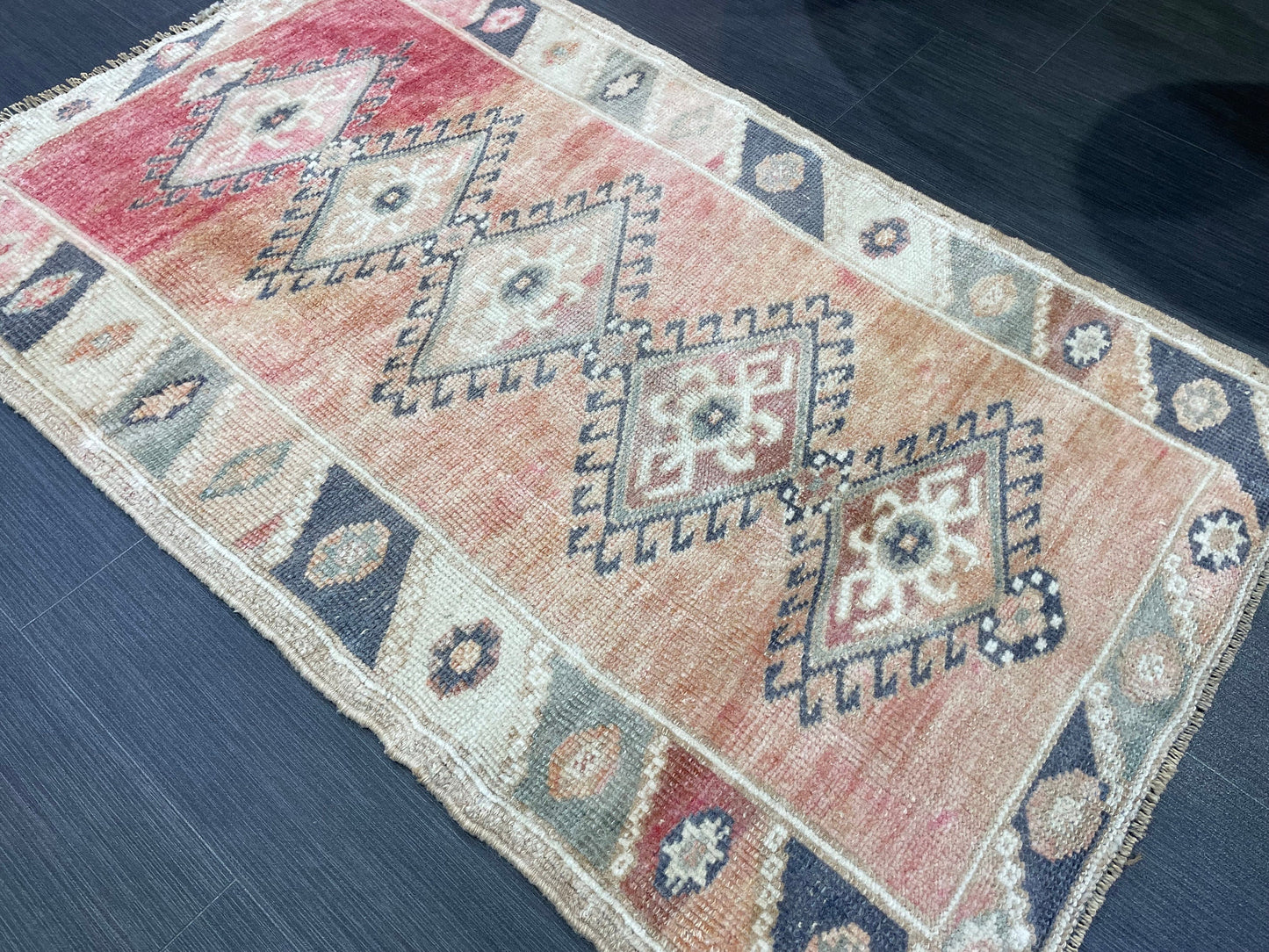 Blue Vintage Rug 2.6 x 4.2 Rug  Oushak Rug, Wool Oriental Rug Hand Made Rug Persian Rug, Vintage Turkish Rug Hand Knotted Wool Rug