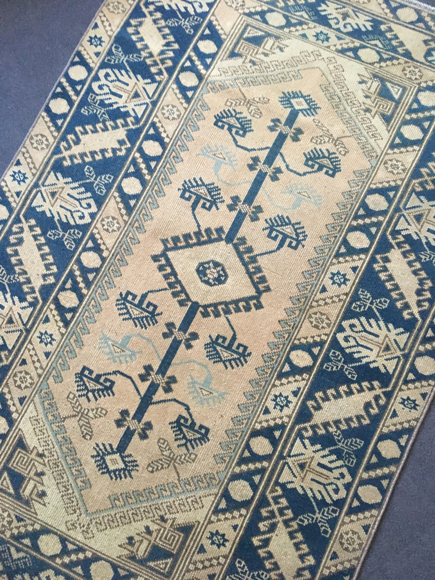 4x6 feet wool turkish kitchen floor wide rug, handmade oushak muted blue bedroom area rug, vintage living room large rug, laundry area rugs