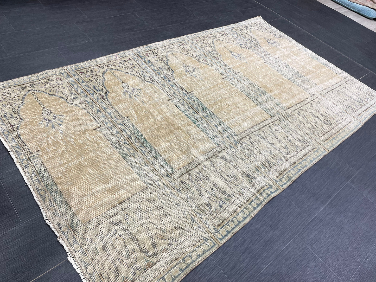 Oriental RUG TURKISH Rug 4.3 x 7.6 Vintage Oushak Rug Vintage Persian Rug Wool Meditation Rug Handmade Rugs Vintage Prayer Rug