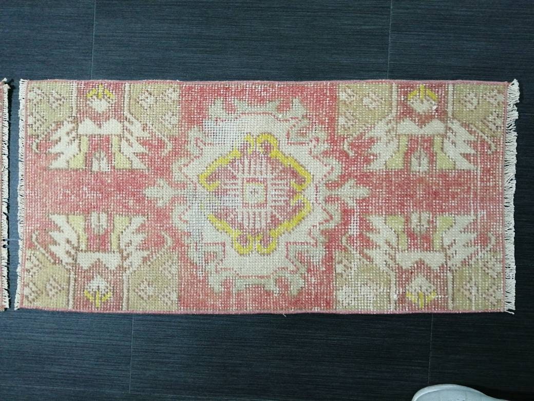 Vintage Turkish Rug Twin Mini Rug Bathroom Rug Pair Turkish Rug Oushak Rug Persian Hand Made Rug Vanity Rug Vintage Rug