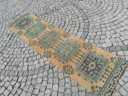 Vintage wool runner 2'7x10'6 oushak vintage runner kitchen runner rug, vintage anatolian runner rug,unique hand made bohemian