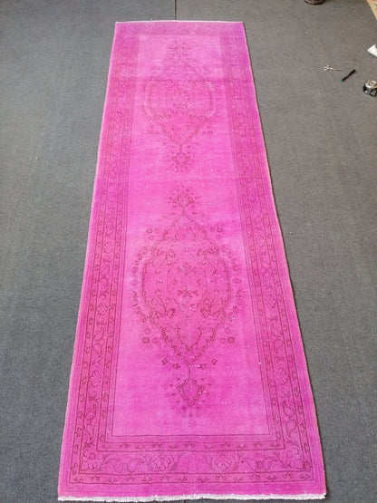 2.10 x 8.10 Handmade pink turkish runner rug, oushak vintage runner rug, vintage anatolian rug