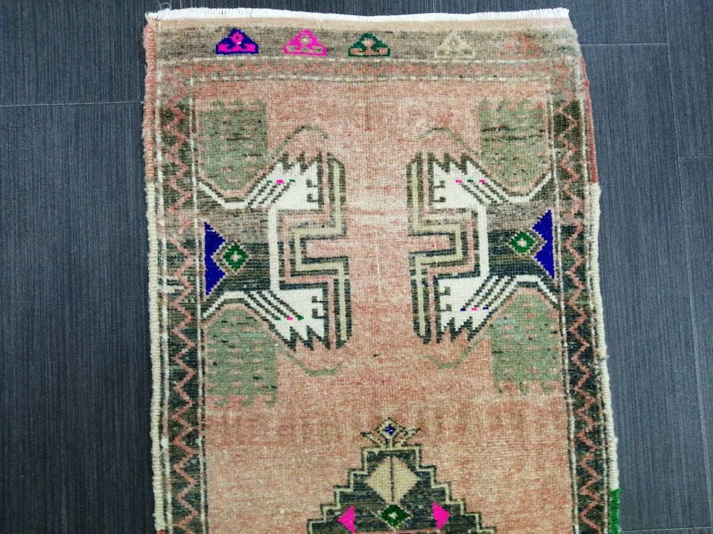 Small Turkish Rug Mini Rug Powder room Rug Turkish Rug Oushak Rug Hand Made Rug Vintage Mat Rug