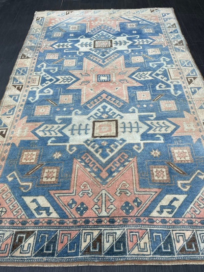 Muted Wool TURKISH Rug 4.6 x 7.4 Blue Vintage Persian Rug Vintage Oriental Rug Vintage Hand Made Rug Wool Vintage Oushak Rug