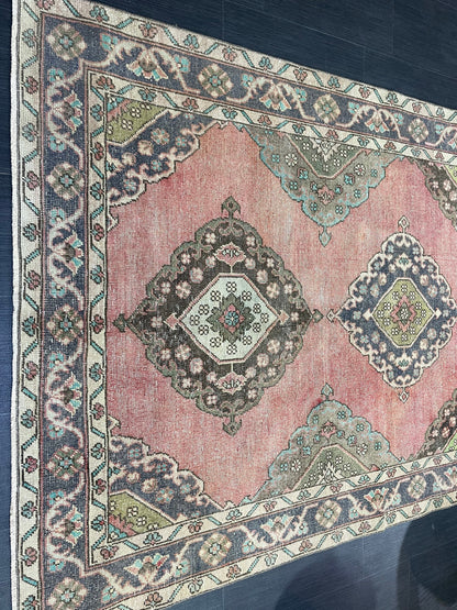 Vintage Runner rug, Muted 4.9 x 12 Runner RUG, TURKISH Runner, Pink Runner Rug, Pastel Oushak Rug ,Natural Wool Runner Rugs, Handmade Runner