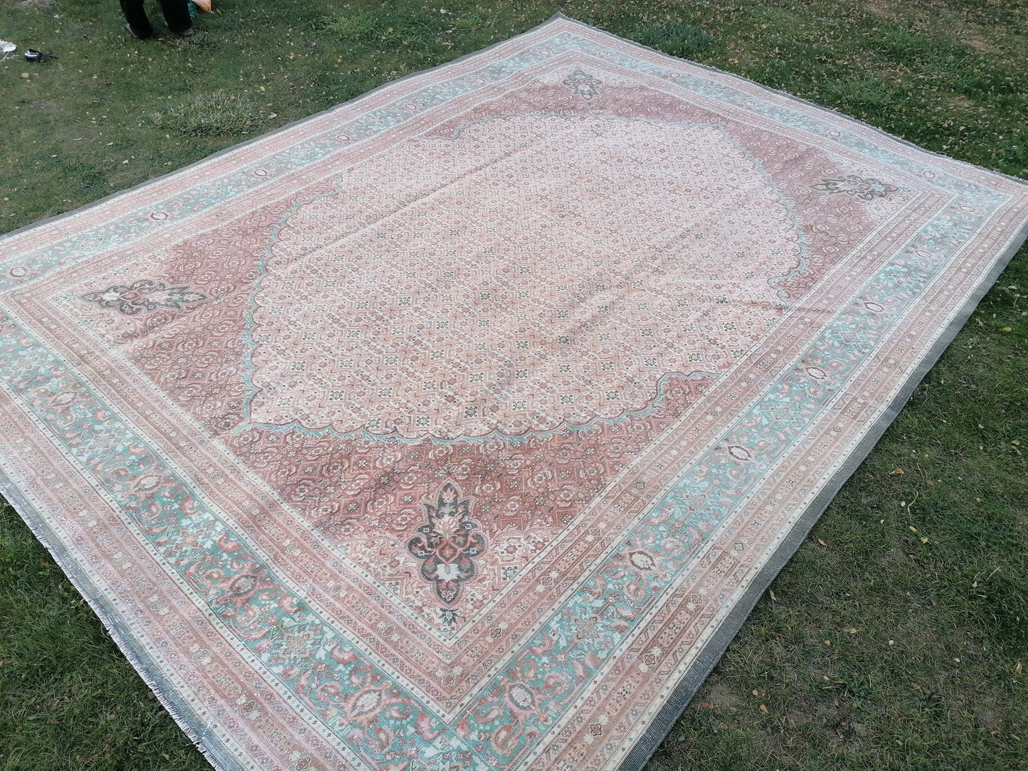 Oushak hand made wool rug 9'7x13 large living room rug, pastel oushak rug