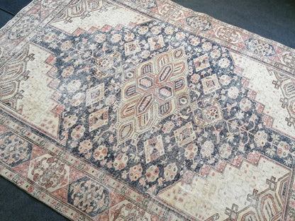 9'7x7  blue oushak rug,vintage runner rug wool hand made rugs vintage blue rug