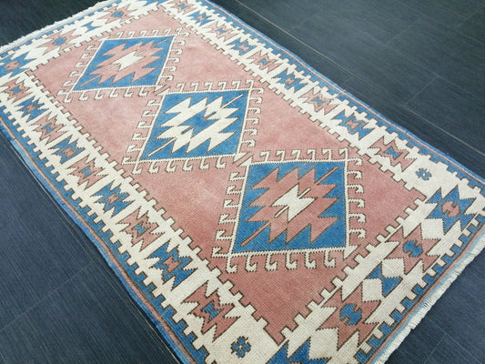 4.8 X 3  Vintage Oushak Runner Rug Vintage Runner Rug Wool Oushak Rug 5X3 Hand Made Rugs Vintage Turkish Rug