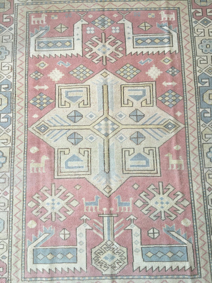 5x7 feet handmade turkish large rug, big wool oushak rug, red vintage largest area rug, bohemian blue kitchen rug, bedroom floor etnique rug