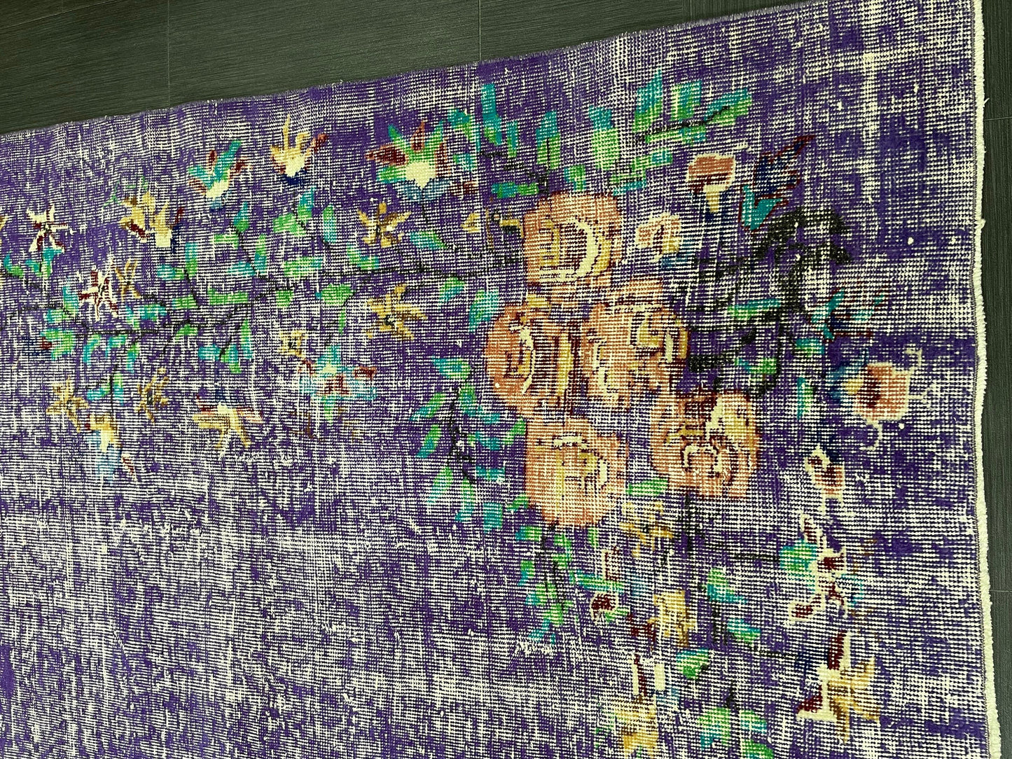 Vintage Rug 7 x 10.8 TURKISH Handmade Rug Violet Purple Vintage Hand Knotted Rug Distressed Persian Rug Oushak Rug, Wool Rug