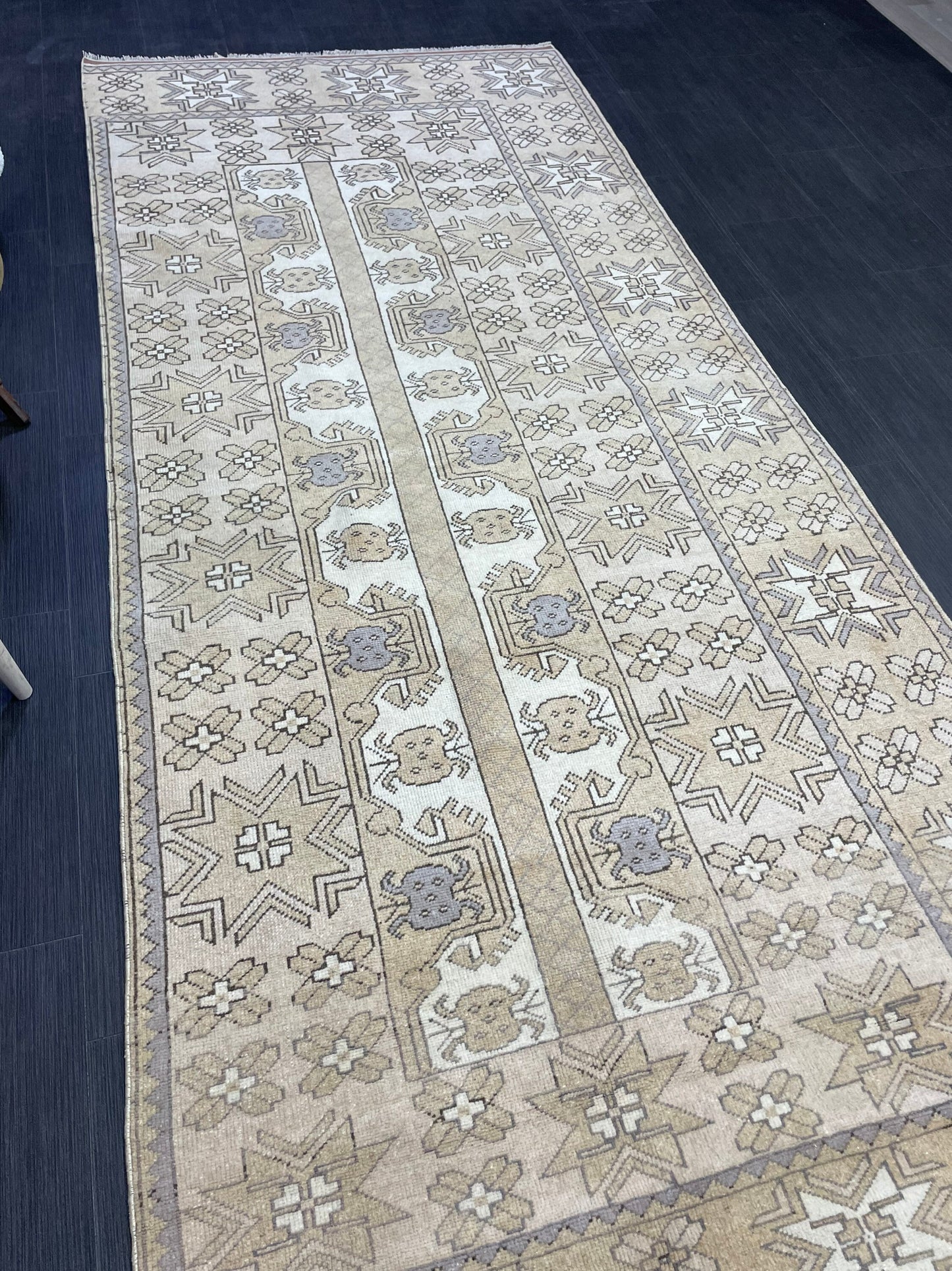 Vintage RUG, TURKISH 4 x 9.4 Rug, Wool Hand Knotted Rug, Persian Rug Wool Handmade Rug, Oushak Rugs Muted traditional rug