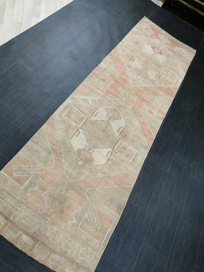 11.5 x 3.3  Muted Oushak Runner Rug Turkish Runner Rug Vintage Runner Rug Muted Hallway Runner Rug Kitchen Runner Rug Wool Runner
