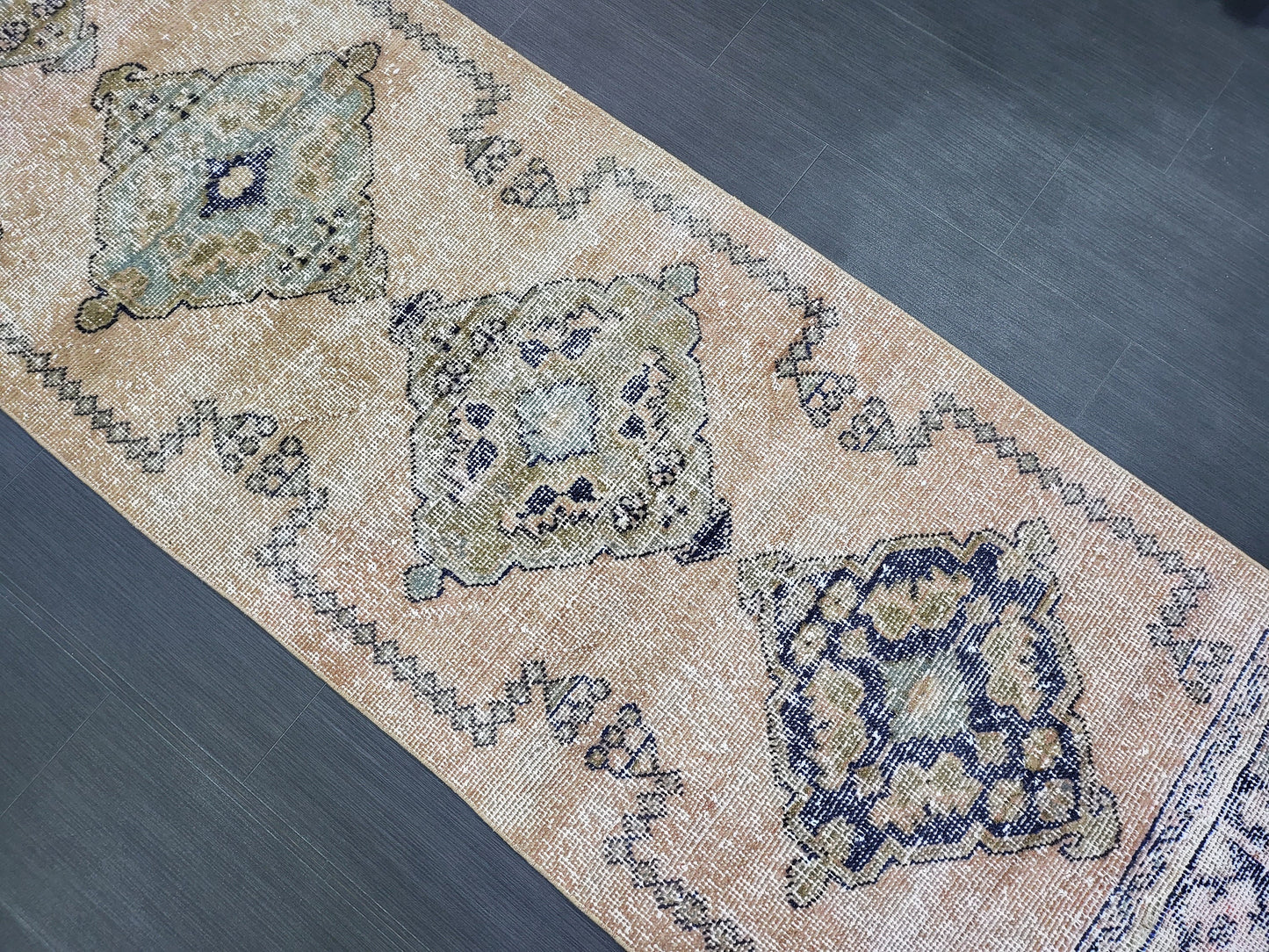 2.9 x 11.4 Low Wool Pile Oushak Runner Rug, Turkish Runner Rug, Vintage Runner Rug, Hallway Runner Rug Kitchen Runner Rug Wool Runner Rug