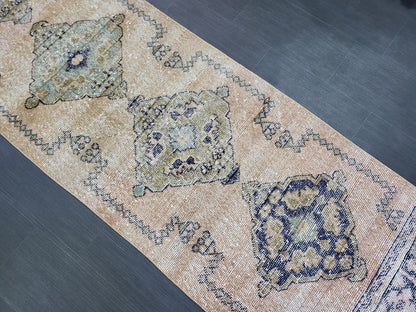 2.9 x 11.4 Low Wool Pile Oushak Runner Rug, Turkish Runner Rug, Vintage Runner Rug, Hallway Runner Rug Kitchen Runner Rug Wool Runner Rug
