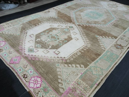 OUSHAK RUG 7 x 11.6 Vintage Rug Vintage Muted Rug Muted Wool Neutral Rug Hand Made Rugs Vintage Turkish Rug Kars Rug Oriental Rug 7x12 Nomad