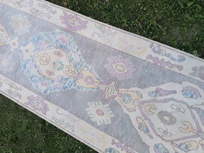2'11x13'4 oushak wool runner, turkish oushak new production handmade rug, hallway runner rug