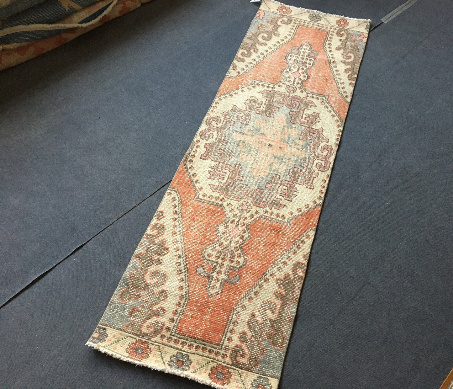 2x7 feet handmade vintage runner rug, overlong turkish floor runner, kitchen floor runner, laundry area runner rug, oushak hallway runners