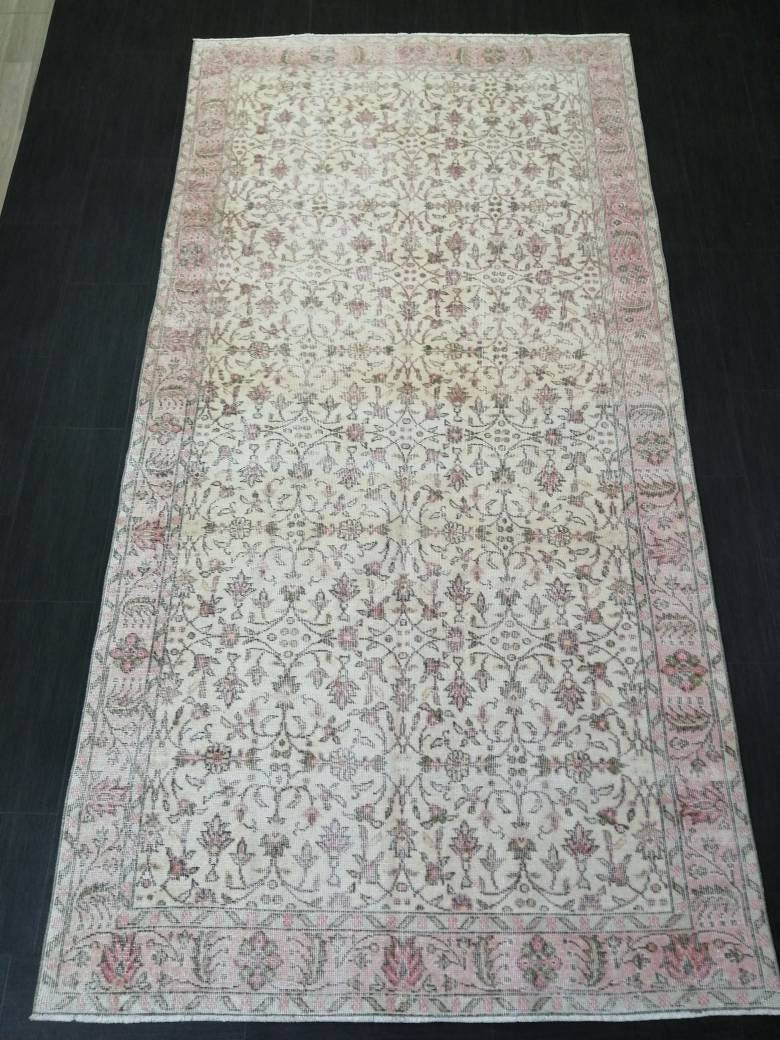 Large TURKISH Rug 4.9 x 9.7 Vintage Oushak Runner Rug Vintage Runner Rug Wool Oriental Rug Hand Made Rugs Floral Rug