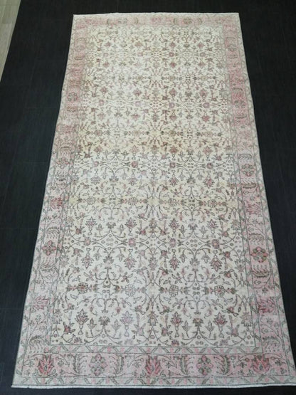 Large TURKISH Rug 4.9 x 9.7 Vintage Oushak Runner Rug Vintage Runner Rug Wool Oriental Rug Hand Made Rugs Floral Rug