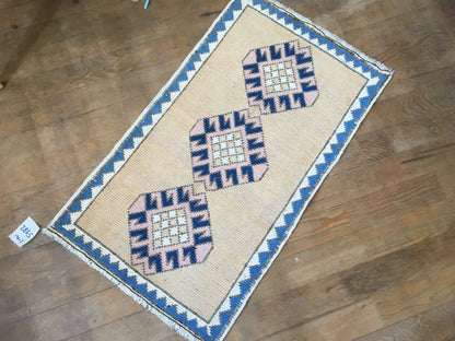 1.8x3.1 feet pink wool turkish vintage bedroom rug, handmade muted oushak living room area mini rug, laundry small rug, blue bohemian rugs