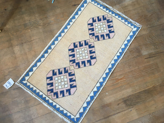 1.8x3.1 feet pink wool turkish vintage bedroom rug, handmade muted oushak living room area mini rug, laundry small rug, blue bohemian rugs