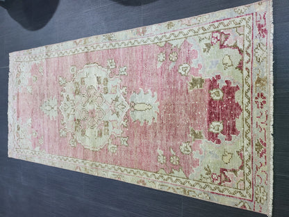 Vintage Rug, TURKISH 2.2 x 4.8 HANDMADE Rug, Vintage Persian Rug, Oushak Rug, Turkish Oushak Rug, Vintage Handknotted Rug, Wool Rug