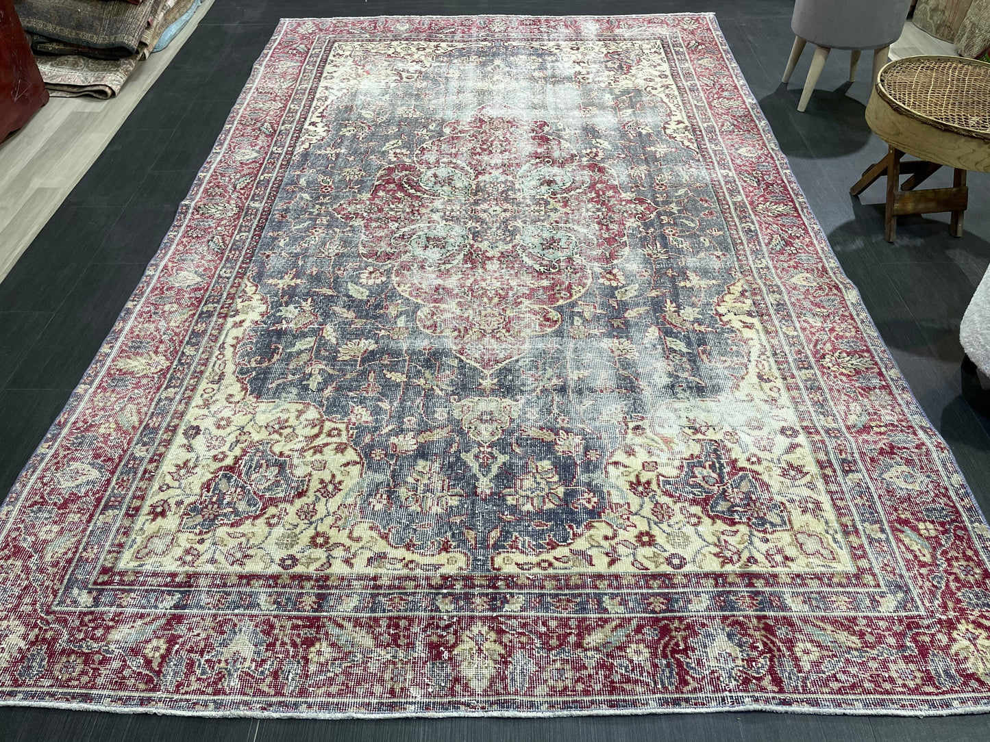 Antique Persian RUG, Turkish Oushak 6.3 x 10 Rug, Vintage Distressed Rug, Vintage Rug, Wool Muted Oriental Rug, Handmade Rug,