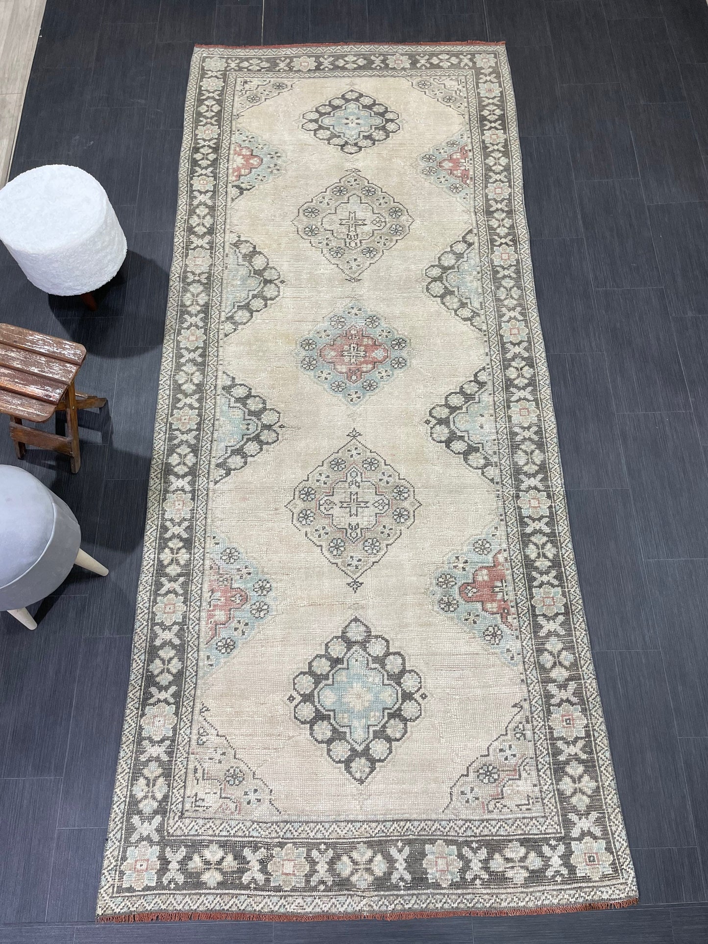 Antique Runner RUG 4.3 x 10.4 TURKISH Oushak Rug Vintage Runner Rug Vintage Runner Rug Wool Oushak Rug Handmade Rug Hand Knotted Rug