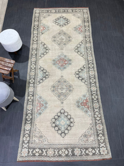 Antique Runner RUG 4.3 x 10.4 TURKISH Oushak Rug Vintage Runner Rug Vintage Runner Rug Wool Oushak Rug Handmade Rug Hand Knotted Rug