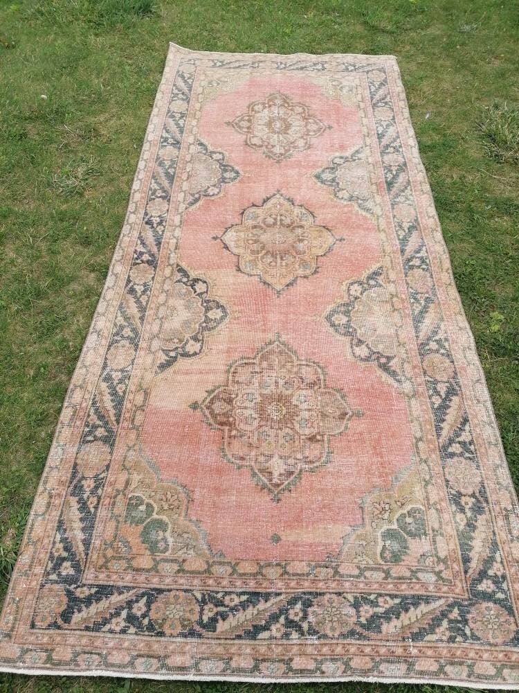 4'6x10'5 hallway wool runner, vintage turkish runner rug, vintage handmade runner rug, kitchen runner, oushak runner