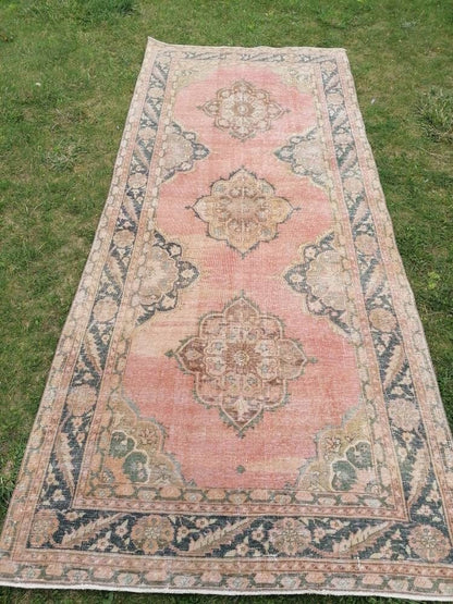 4'6x10'5 hallway wool runner, vintage turkish runner rug, vintage handmade runner rug, kitchen runner, oushak runner