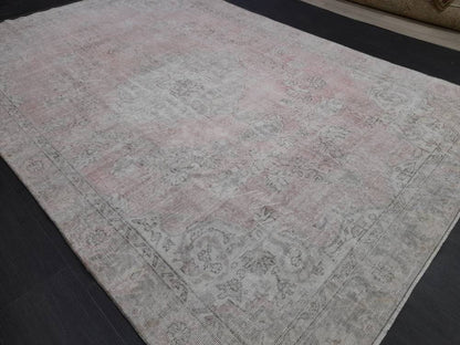 WOOL Distressed RUG 6.5 x 10 Turkish Oushak Rug Large Vintage Rug Tint of Pink Vintage Hand Made Persian Rug Muted Vintage Turkish Rug 7x10