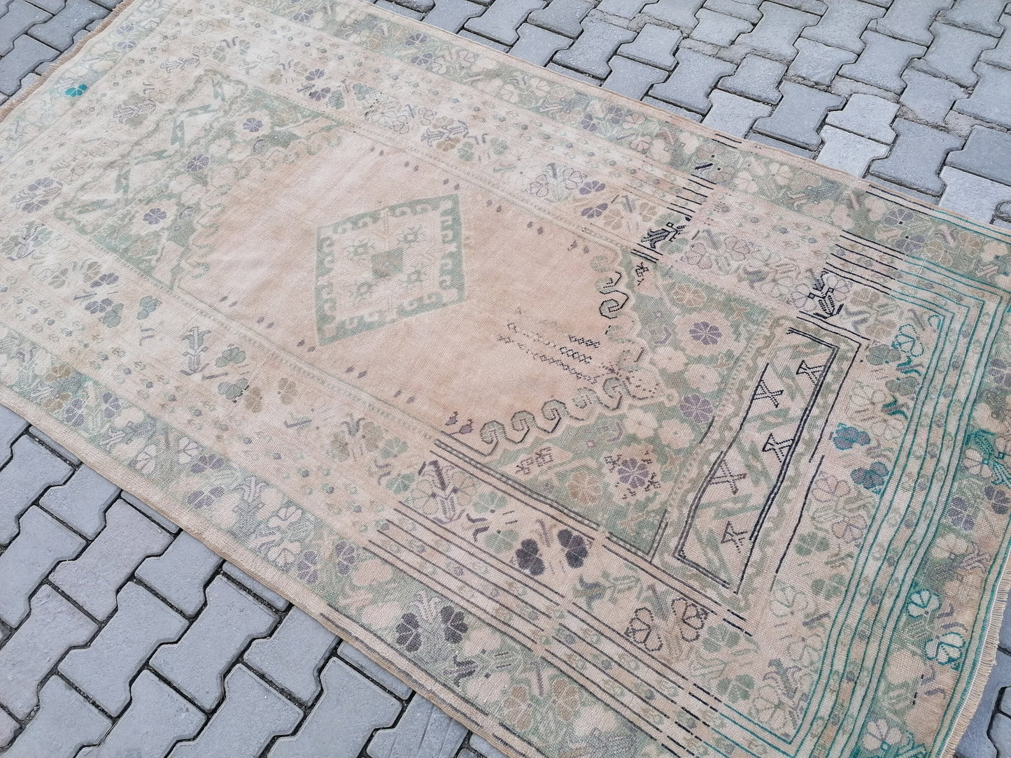 Oushak vintage rug 5x8'8 turkish living room rug, wool handmade rug