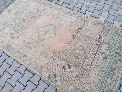 Oushak vintage rug 5x8'8 turkish living room rug, wool handmade rug