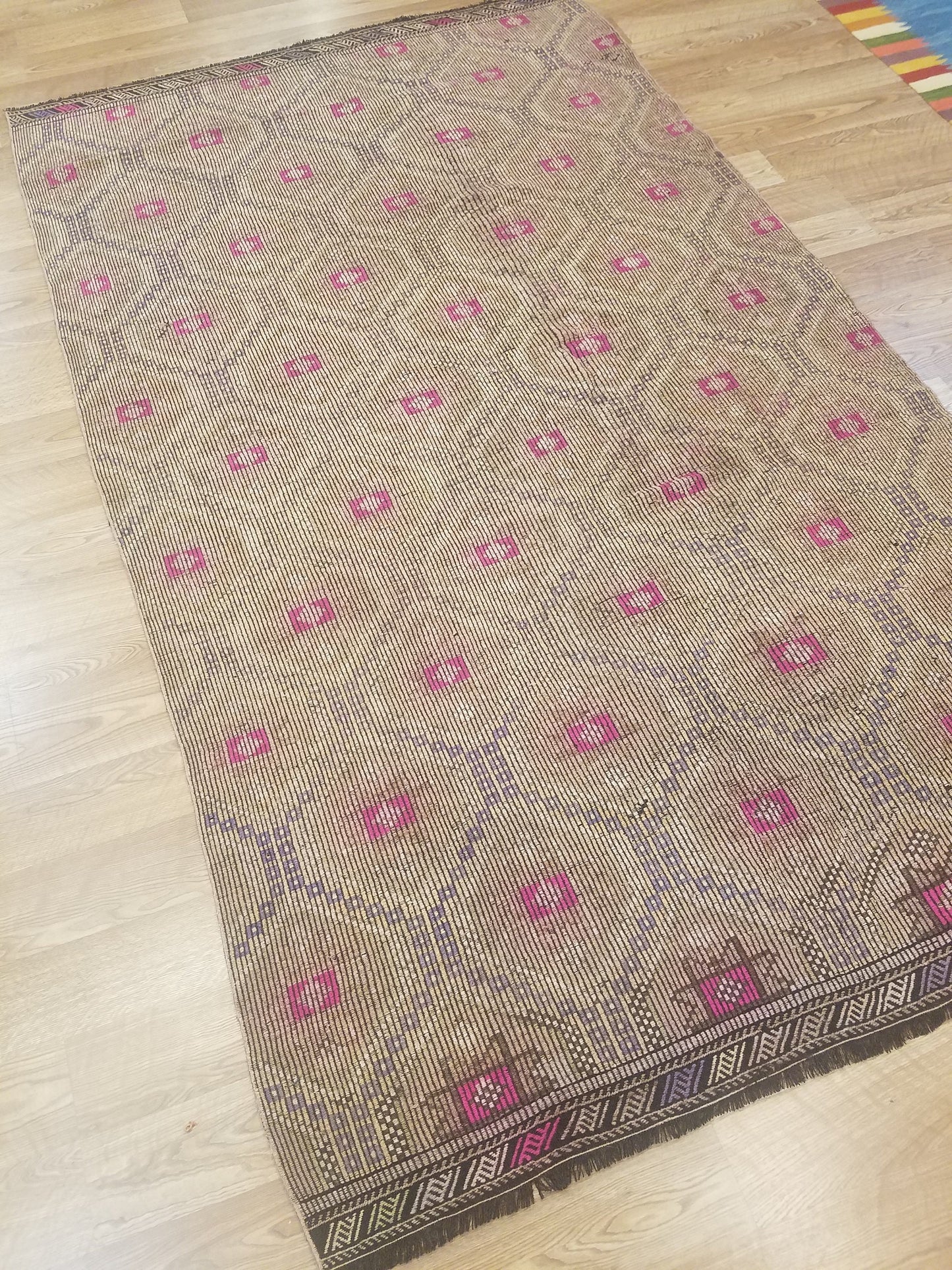 6x10 flatwoven with embroidery rug, handmade kilim rug, vintage turkish rugs oushak rug vintage oushak rug, wool rug