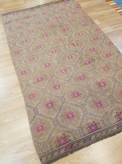 6x10 flatwoven with embroidery rug, handmade kilim rug, vintage turkish rugs oushak rug vintage oushak rug, wool rug