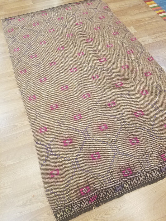 6x10 flatwoven with embroidery rug, handmade kilim rug, vintage turkish rugs oushak rug vintage oushak rug, wool rug